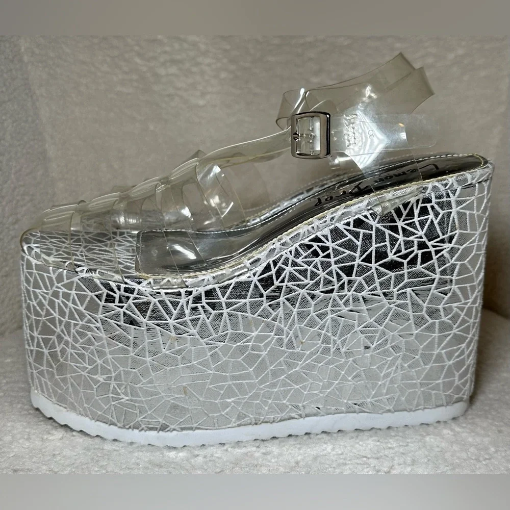 Lemon Drop‎ by Privileged Dolls Kill platform sandals silver white clear 7.5 8